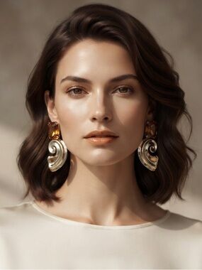 ✨ Gold-Tone Swirl Drop Earrings with Amber Stones - Women Jewelry
